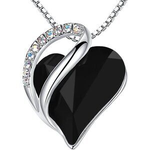 Infinity Love Birthstone Heart Pendant Jet Black Necklace Women Mom Silver